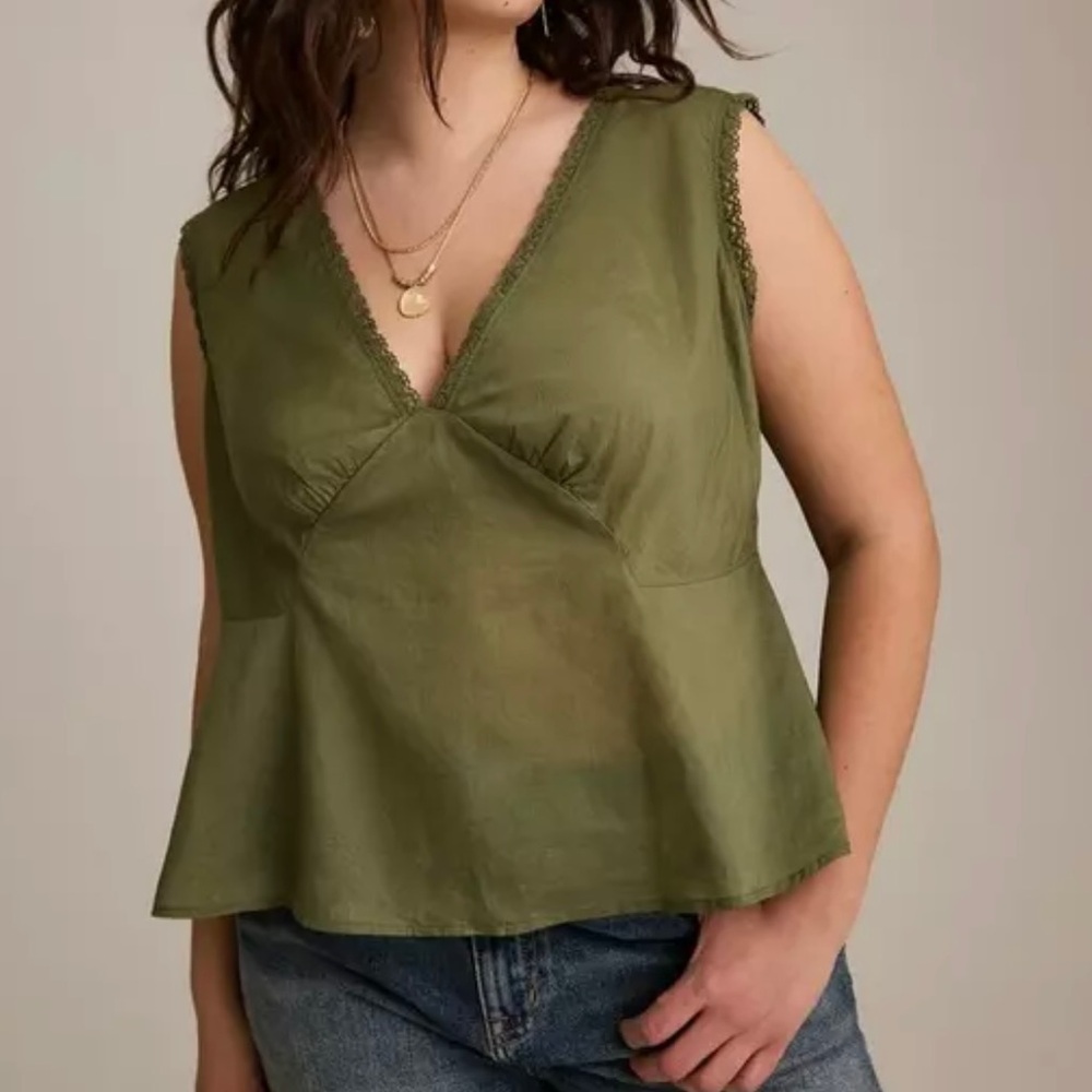 NWOT Torrid Festi Olive Green Tie Back Baby Doll Lace Trim Sz 1